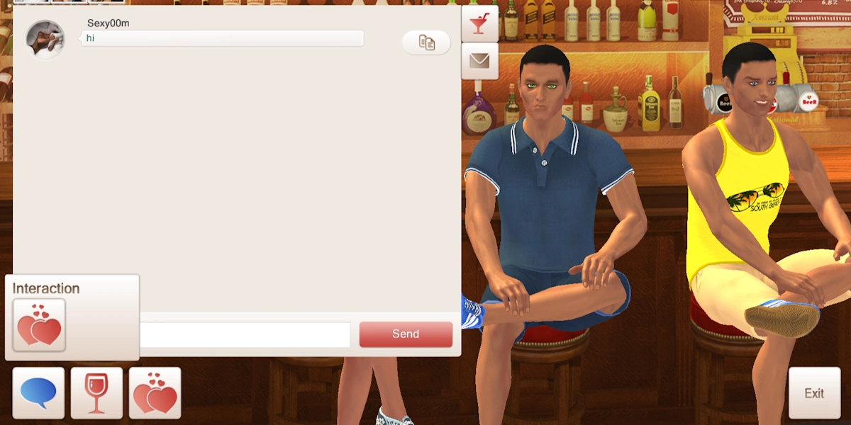 Players hanging out at the bar in Yareel, talking through the public chat interface.